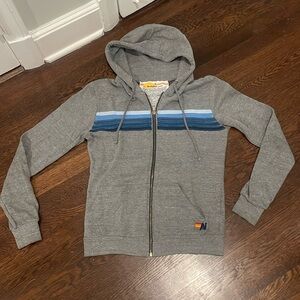 AVIATOR NATION 5 STRIPE HOODIE - HEATHER GREY // BLUE